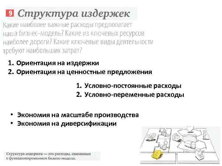 1. Ориентация на издержки 2. Ориентация на ценностные предложения 1. Условно-постоянные расходы 2. Условно-переменные