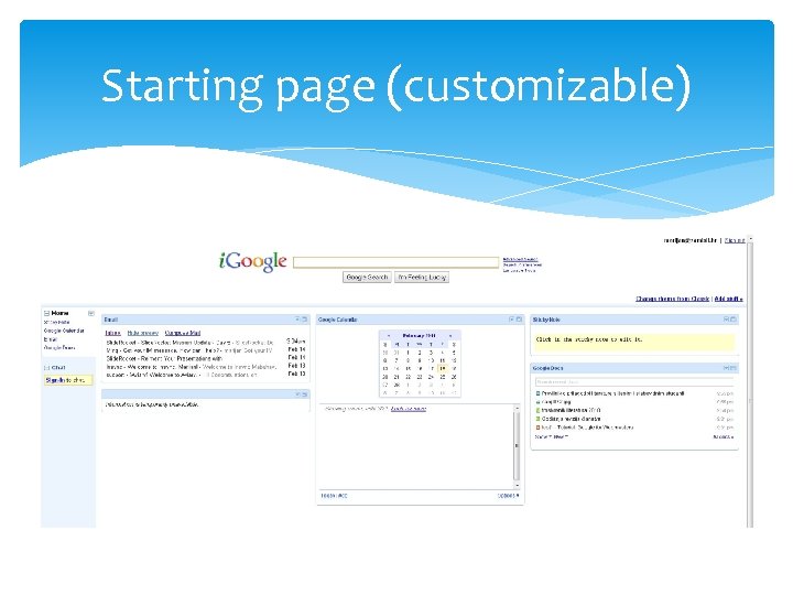 Starting page (customizable) 