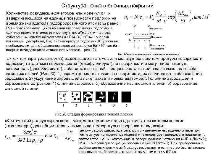 Структура тонкопленочных покрытий Количество осаждающихся атомов или молекул n 1 и задерживающихся на единице