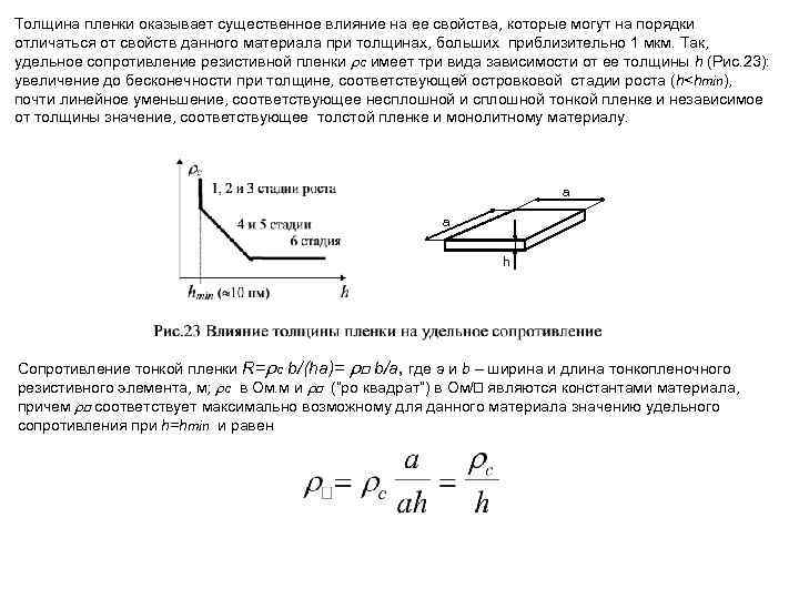 Толщина пленки оказывает существенное влияние на ее свойства, которые могут на порядки отличаться от