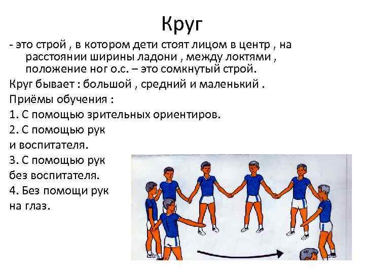 Круг - это строй , в котором дети стоят лицом в центр , на