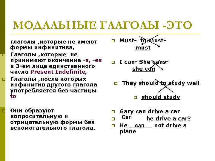 МОДАЛЬНЫЕ ГЛАГОЛЫ -ЭТО p p глаголы , которые не имеют формы инфинитива, Глаголы ,