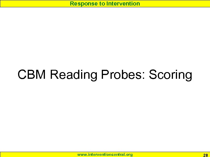 Response to Intervention CBM Reading Probes: Scoring www. interventioncentral. org 28 
