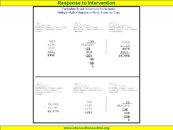 Response to Intervention www. interventioncentral. org 