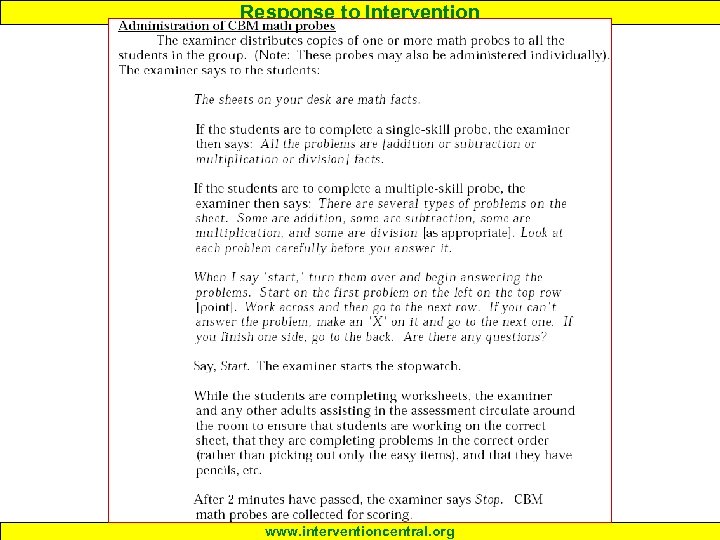 Response to Intervention www. interventioncentral. org 