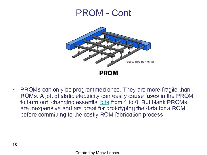 PROM Cont • PROMs can only be programmed once. They are more fragile than