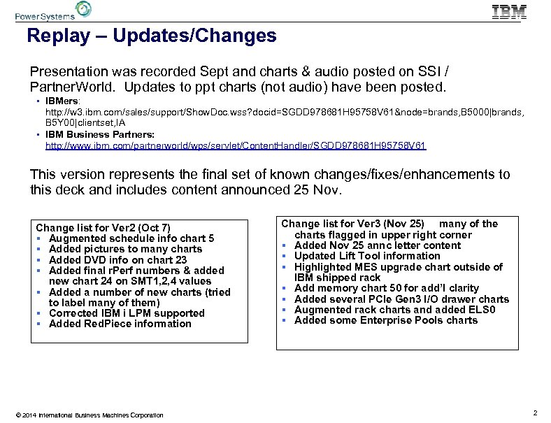 Replay – Updates/Changes Presentation was recorded Sept and charts & audio posted on SSI