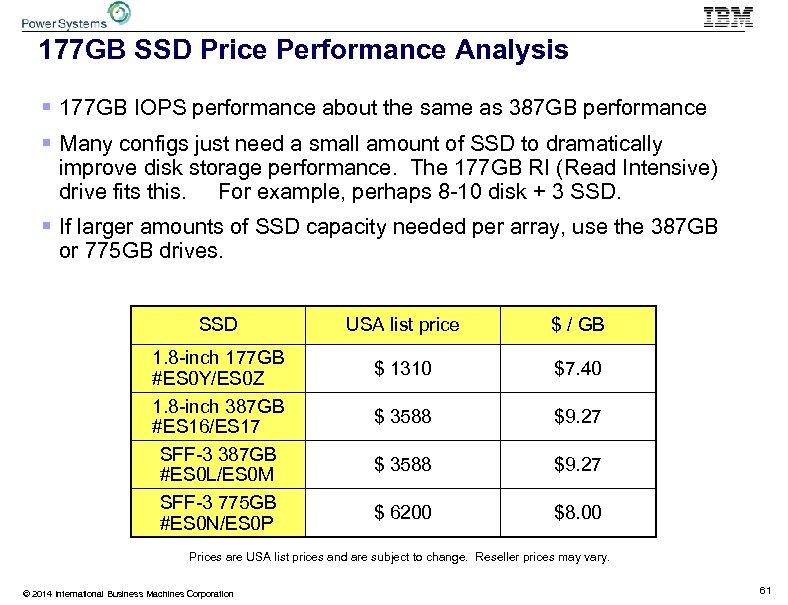 177 GB SSD Price Performance Analysis § 177 GB IOPS performance about the same