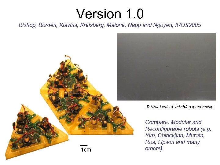 Version 1. 0 Bishop, Burden, Klavins, Kreisberg, Malone, Napp and Nguyen, IROS 2005 Initial