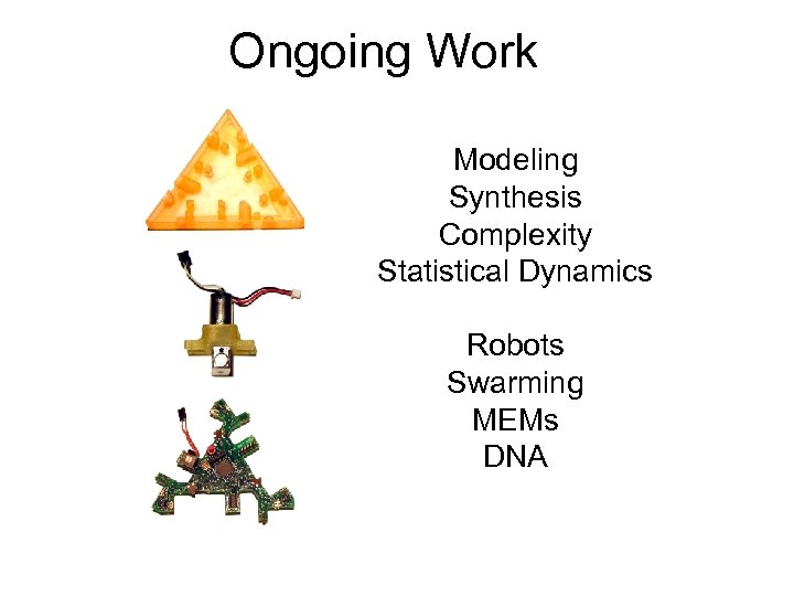 Ongoing Work Modeling Synthesis Complexity Statistical Dynamics Robots Swarming MEMs DNA 