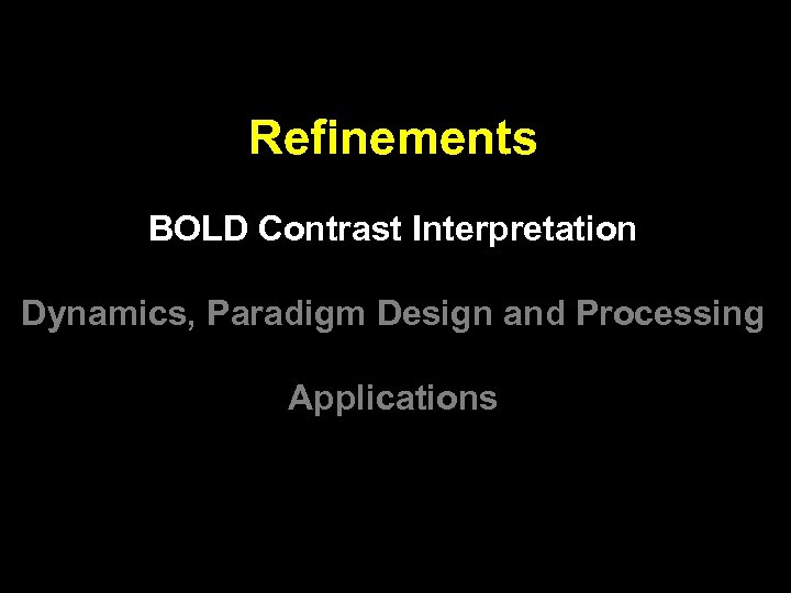 Refinements BOLD Contrast Interpretation Dynamics, Paradigm Design and Processing Applications 