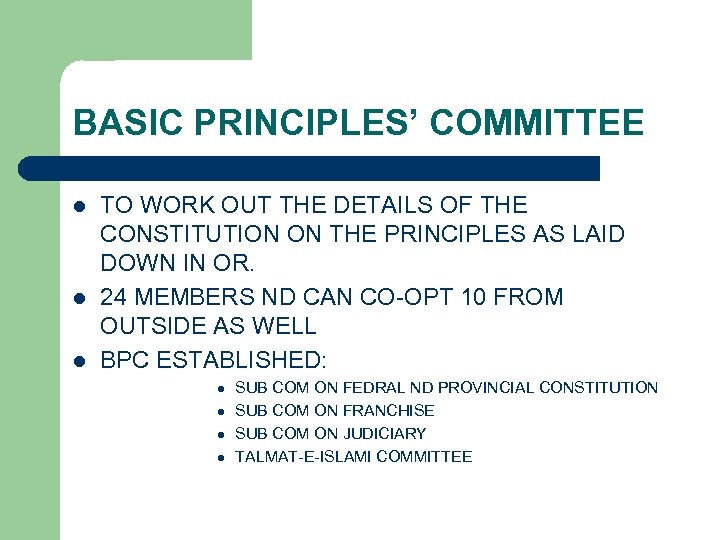 BASIC PRINCIPLES’ COMMITTEE l l l TO WORK OUT THE DETAILS OF THE CONSTITUTION