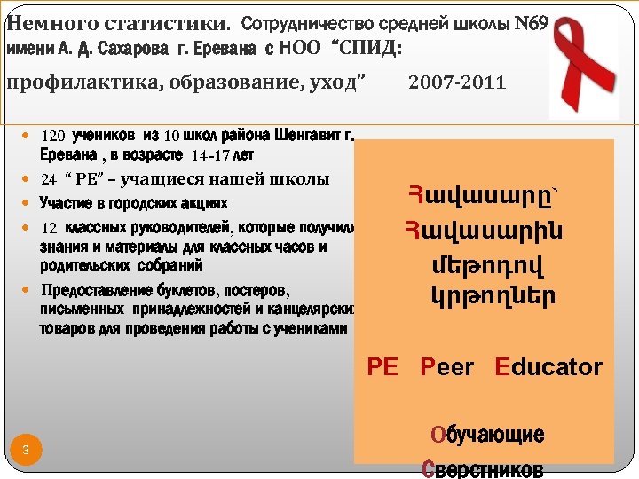 Немного статистики. Сотрудничество средней школы N 69 имени А. Д. Сахарова г. Еревана с