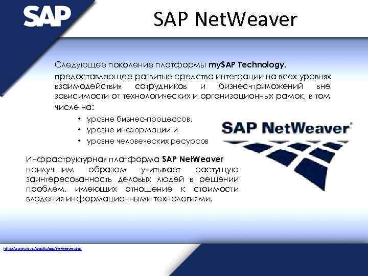 SAP Net. Weaver Следующее поколение платформы my. SAP Technology, предоставляющее развитые средства интеграции на