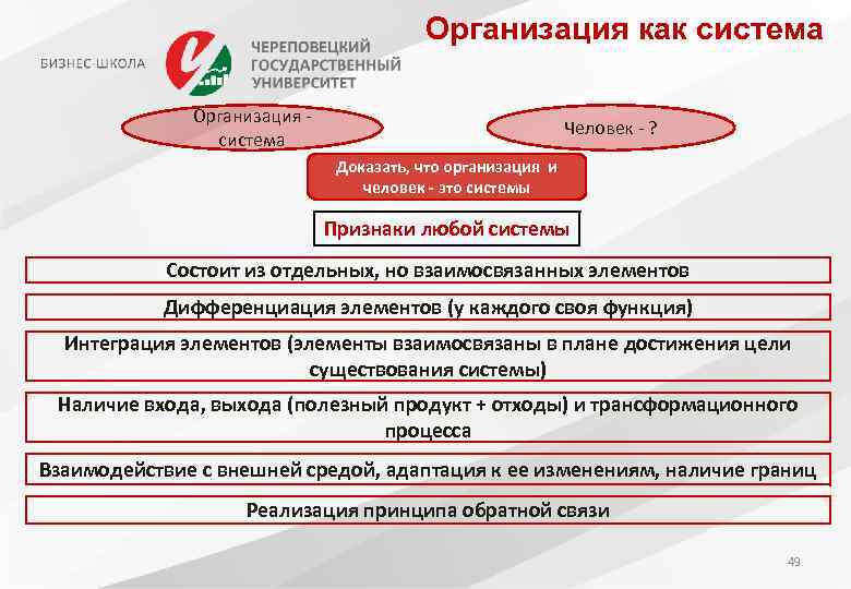 Организация как система Организация - система Человек - ? Доказать, что организация и человек
