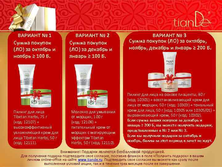 ВАРИАНТ № 1 Сумма покупок (ЛО) за октябрь и ноябрь ≥ 100 Б. Пилинг