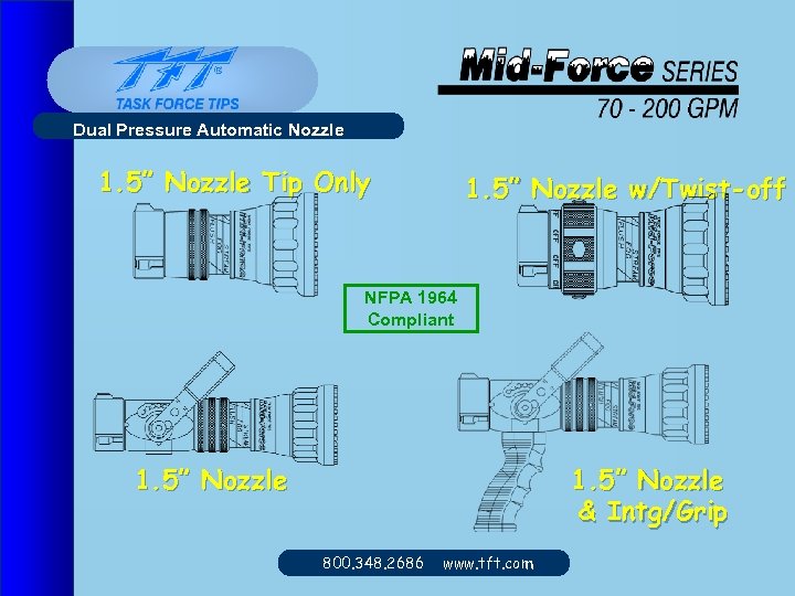 Dual Pressure Automatic Nozzle 1. 5” Nozzle Tip Only 1. 5” Nozzle w/Twist-off NFPA