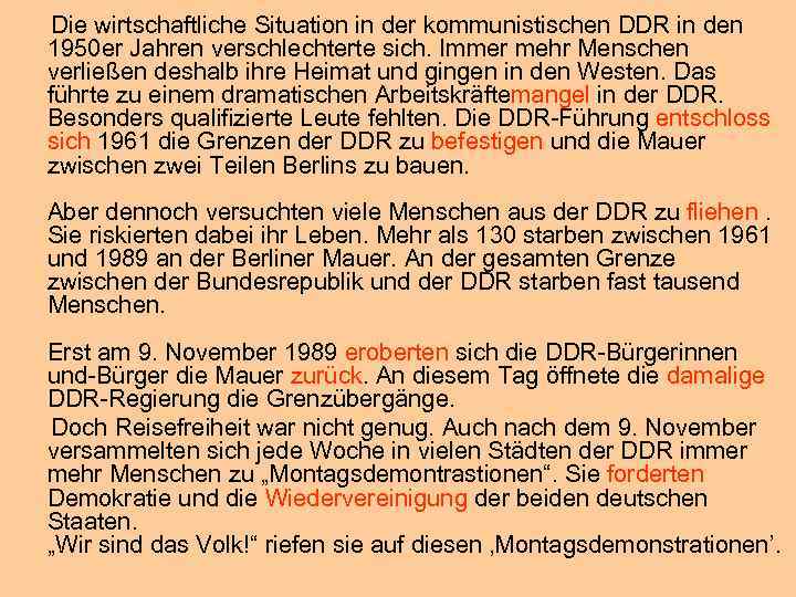  Die wirtschaftliche Situation in der kommunistischen DDR in den 1950 er Jahren verschlechterte