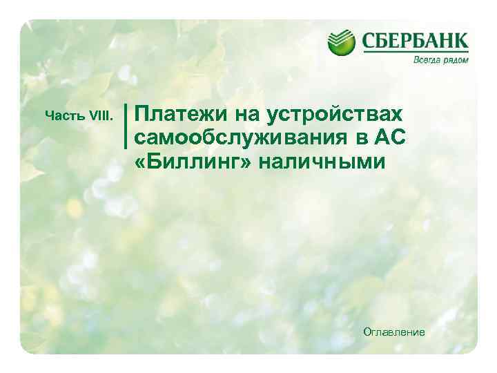 Часть VIII. Платежи на устройствах самообслуживания в АС «Биллинг» наличными Оглавление 31 