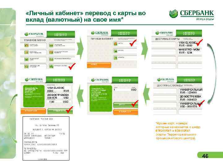  «Личный кабинет» перевод с карты во вклад (валютный) на свое имя* P P
