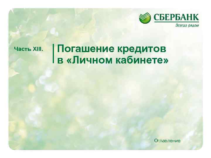 Часть XIII. Погашение кредитов в «Личном кабинете» Оглавление 48 