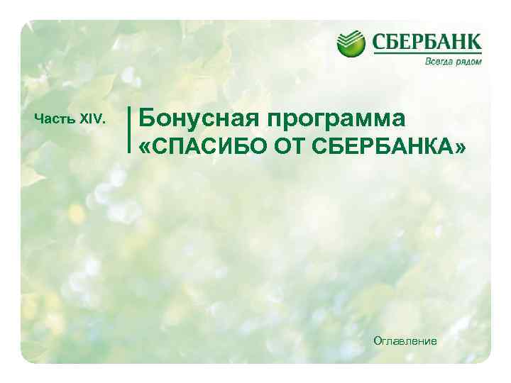 Часть XIV. Бонусная программа «СПАСИБО ОТ СБЕРБАНКА» Оглавление 51 