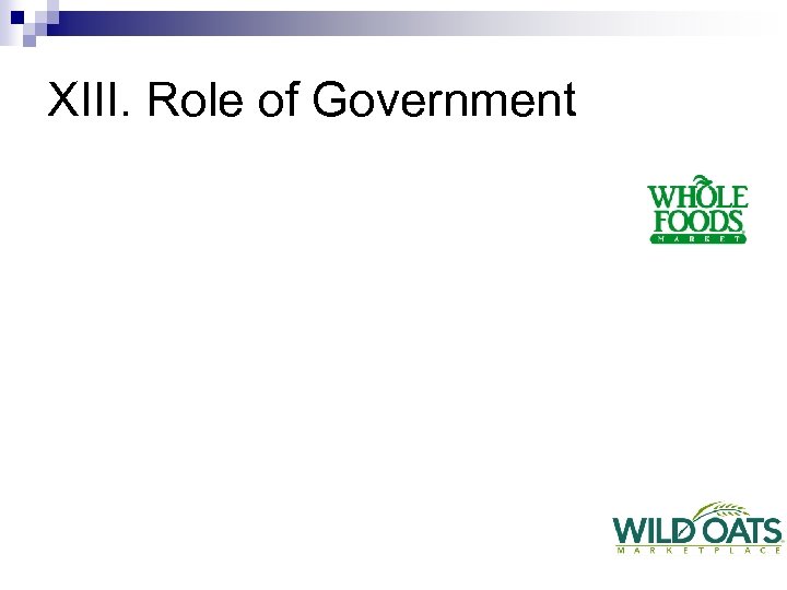 XIII. Role of Government 