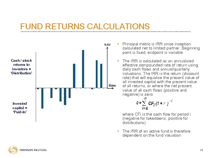 FUND RETURNS CALCULATIONS NAV Cash / stock returns to investors = ‘Distribution’ Invested capital