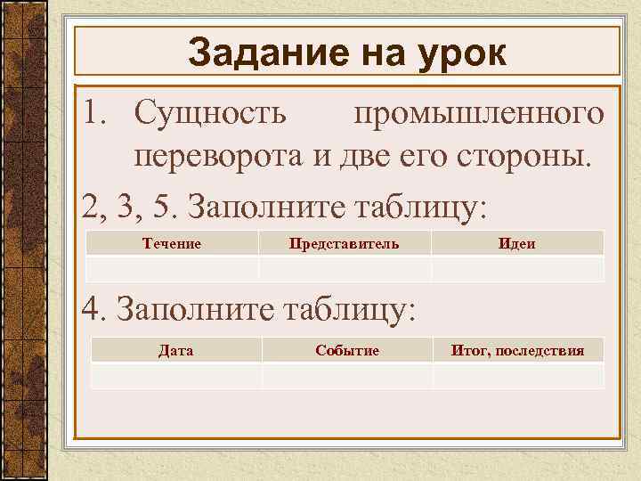 Задание на урок 1. Сущность промышленного переворота и две его стороны. 2, 3, 5.