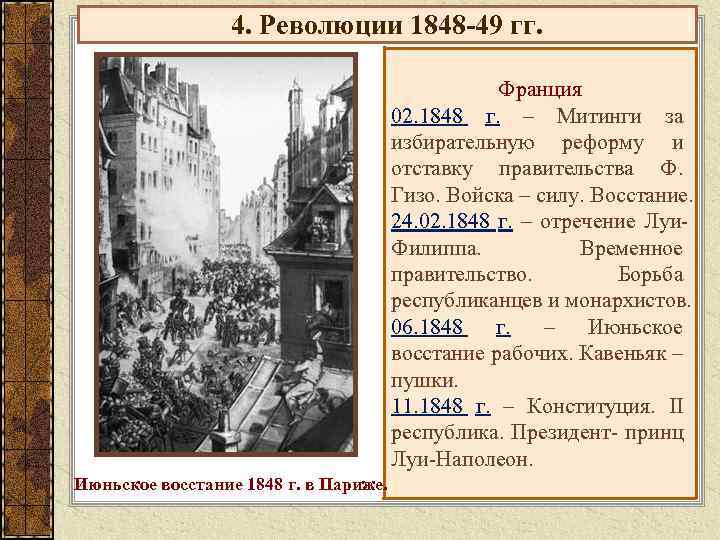 4. Революции 1848 -49 гг. Франция 02. 1848 г. – Митинги за избирательную реформу