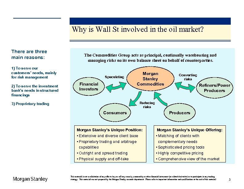Why is Wall St involved in the oil market? There are three main reasons: