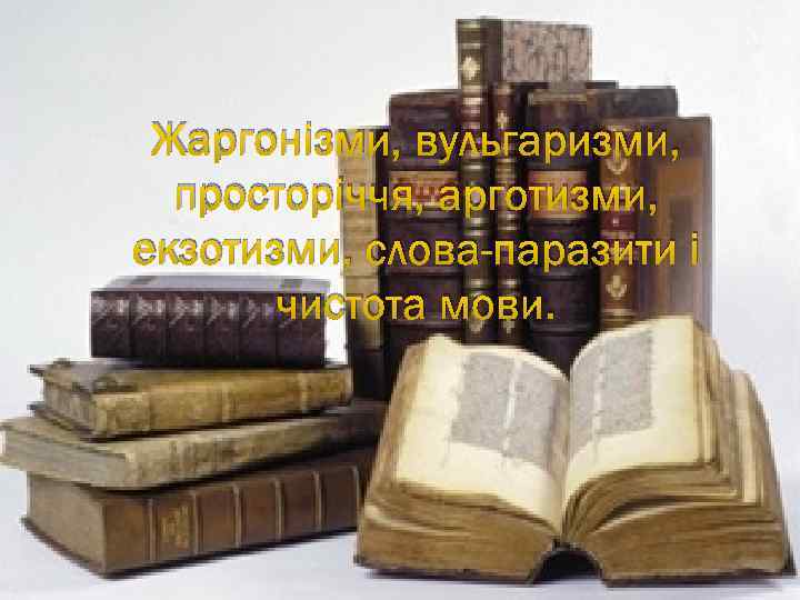 Жаргонізми, вульгаризми, просторіччя, арготизми, екзотизми, слова-паразити і чистота мови. 