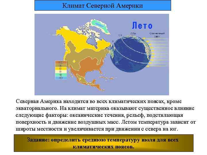 Климат Северной Америки Северная Америка находится во всех климатических поясах, кроме экваториального. На климат