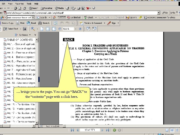 … brings you to the page. You can go “BACK” to the “contents” page