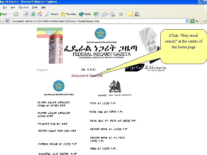 Click “Key word search” at the center of the home page 