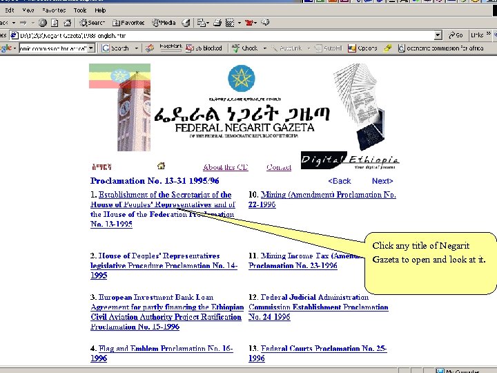 Click any title of Negarit Gazeta to open and look at it. 