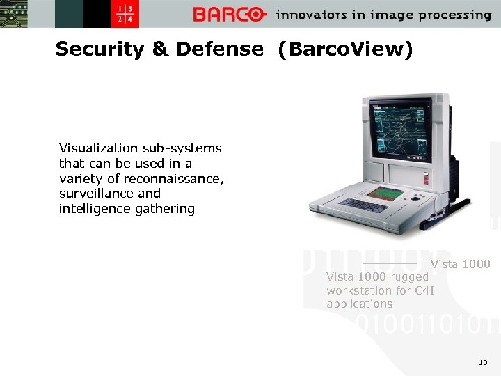 Security & Defense (Barco. View) Visualization sub-systems that can be used in a variety