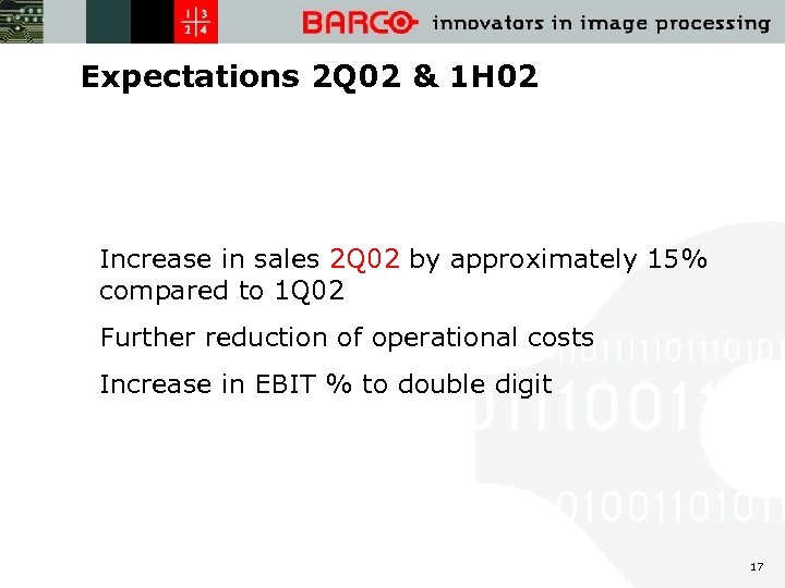 Expectations 2 Q 02 & 1 H 02 Increase in sales 2 Q 02
