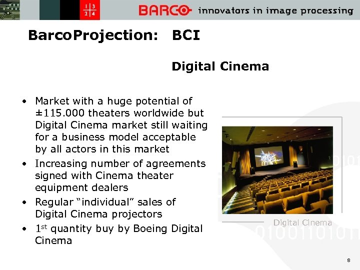 Barco. Projection: BCI Digital Cinema • Market with a huge potential of ± 115.
