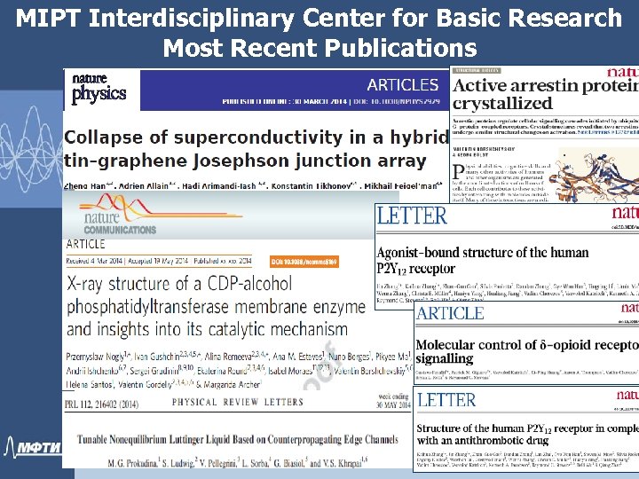 MIPT Interdisciplinary Center for Basic Research Most Recent Publications 