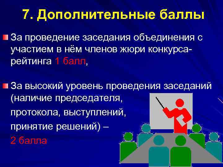 7. Дополнительные баллы За проведение заседания объединения с участием в нём членов жюри конкурсарейтинга