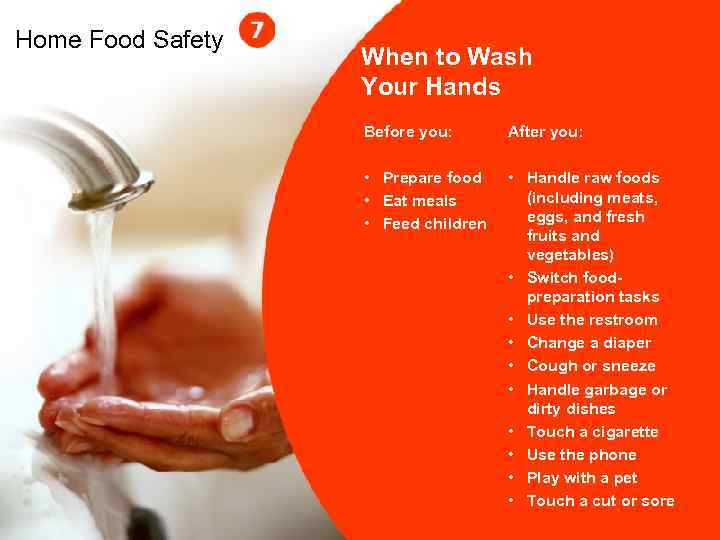 Home Food Safety When to Wash Your Hands Before you: After you: • Prepare