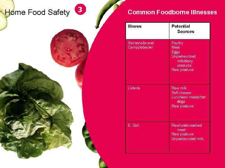 Home Food Safety Common Foodborne Illnesses Illness Potential Sources Salmonella and Campylobacter Poultry Meat