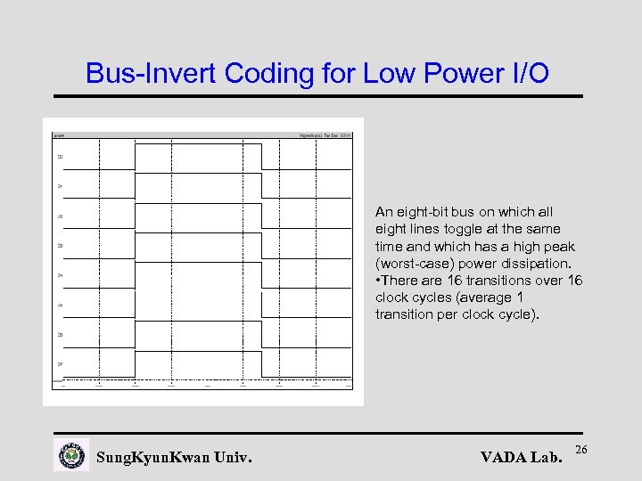 Bus-Invert Coding for Low Power I/O An eight-bit bus on which all eight lines