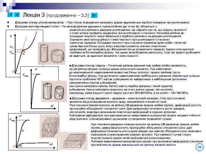 Лекція 3 (продовження – 3. 3) n n F FТ Fпц Діаграма стиску різних