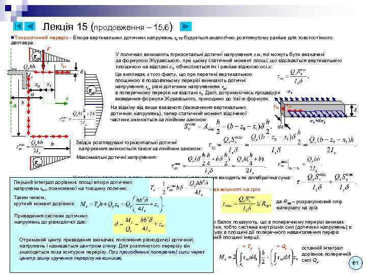 Лекція 15 (продовження – 15. 6) n. Тонкостінний двотавра. zx z 0 d A