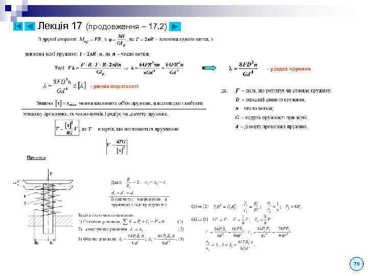 Лекція 17 (продовження – 17. 2) - усадка пружини. - умова жорсткості. 70 