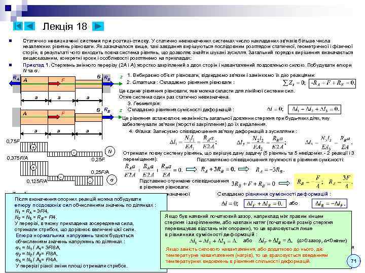 Лекція 18 n n RA Статично невизначені системи при розтязі-стиску. У статично невизначених системах