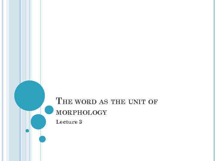 THE WORD AS THE UNIT OF MORPHOLOGY Lecture 3 