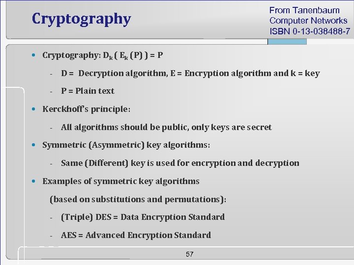 From Tanenbaum Computer Networks ISBN 0 -13 -038488 -7 Cryptography • Cryptography: Dk (